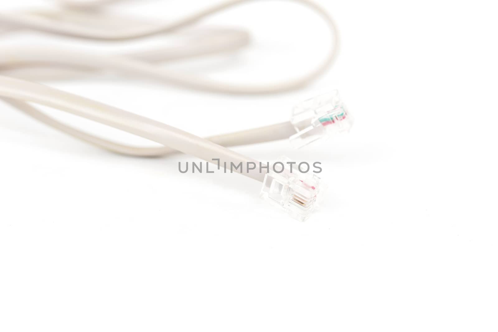 Telephone cable closeup, isolated on white background by nanDphanuwat