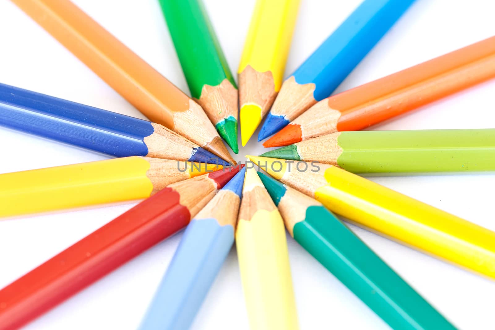 Close up color pencil isolated on white background