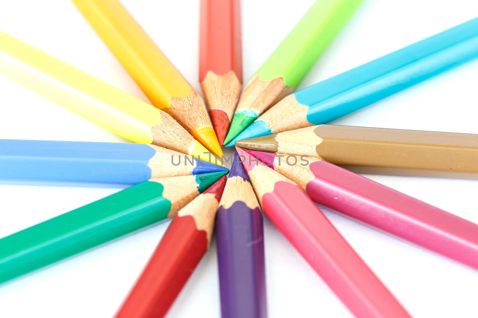 Close up color pencil isolated on white background