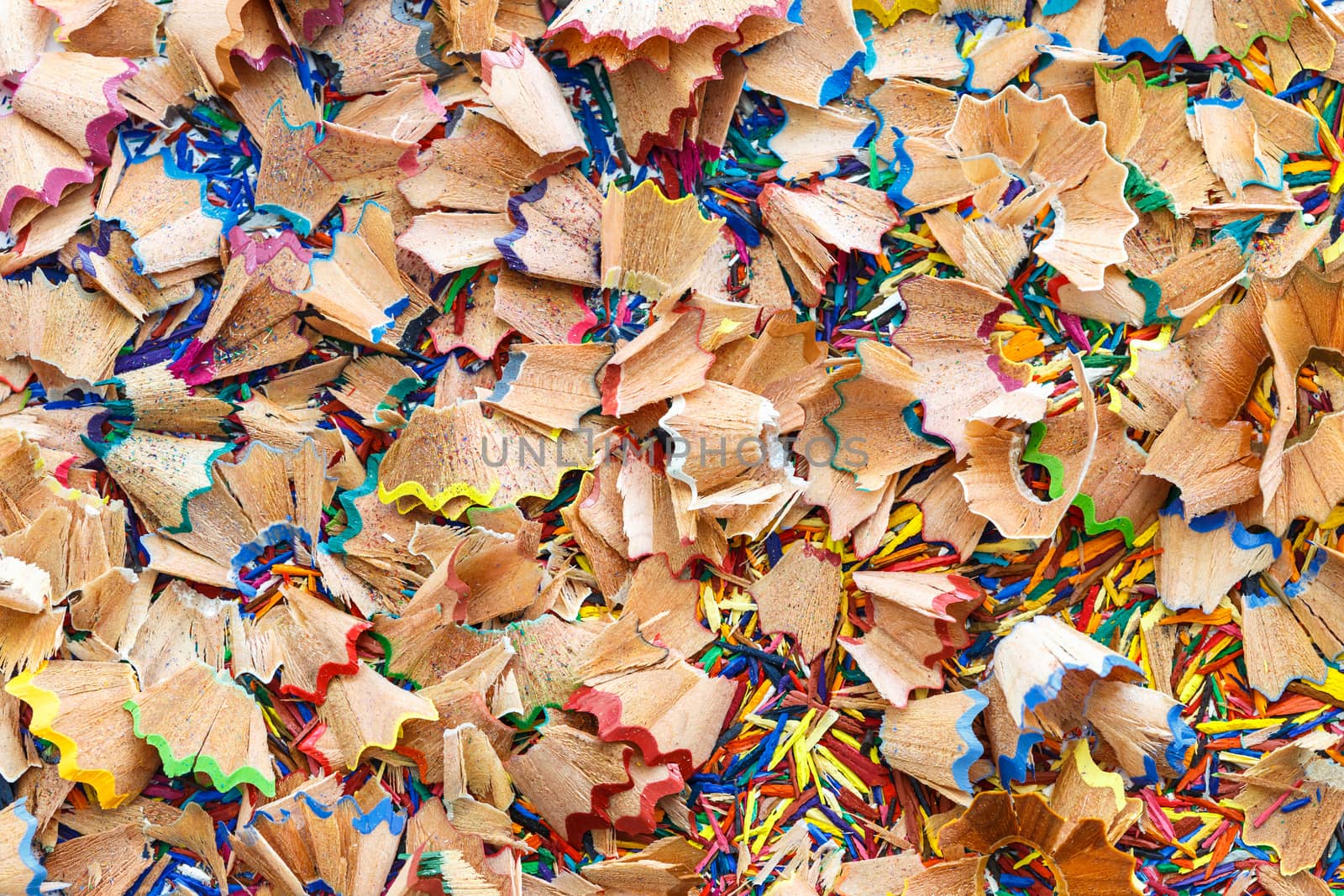 Close up colorful pencil shavings for background
