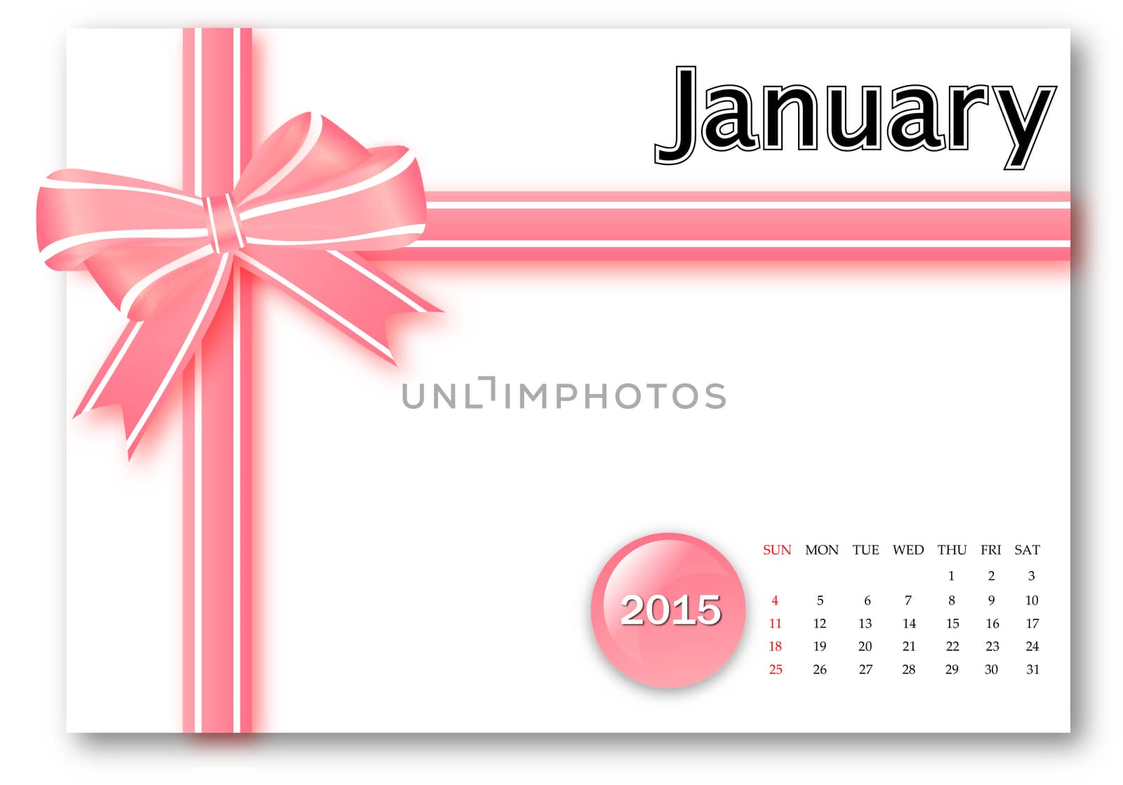 January 2015 - Calendar series with gift ribbon design