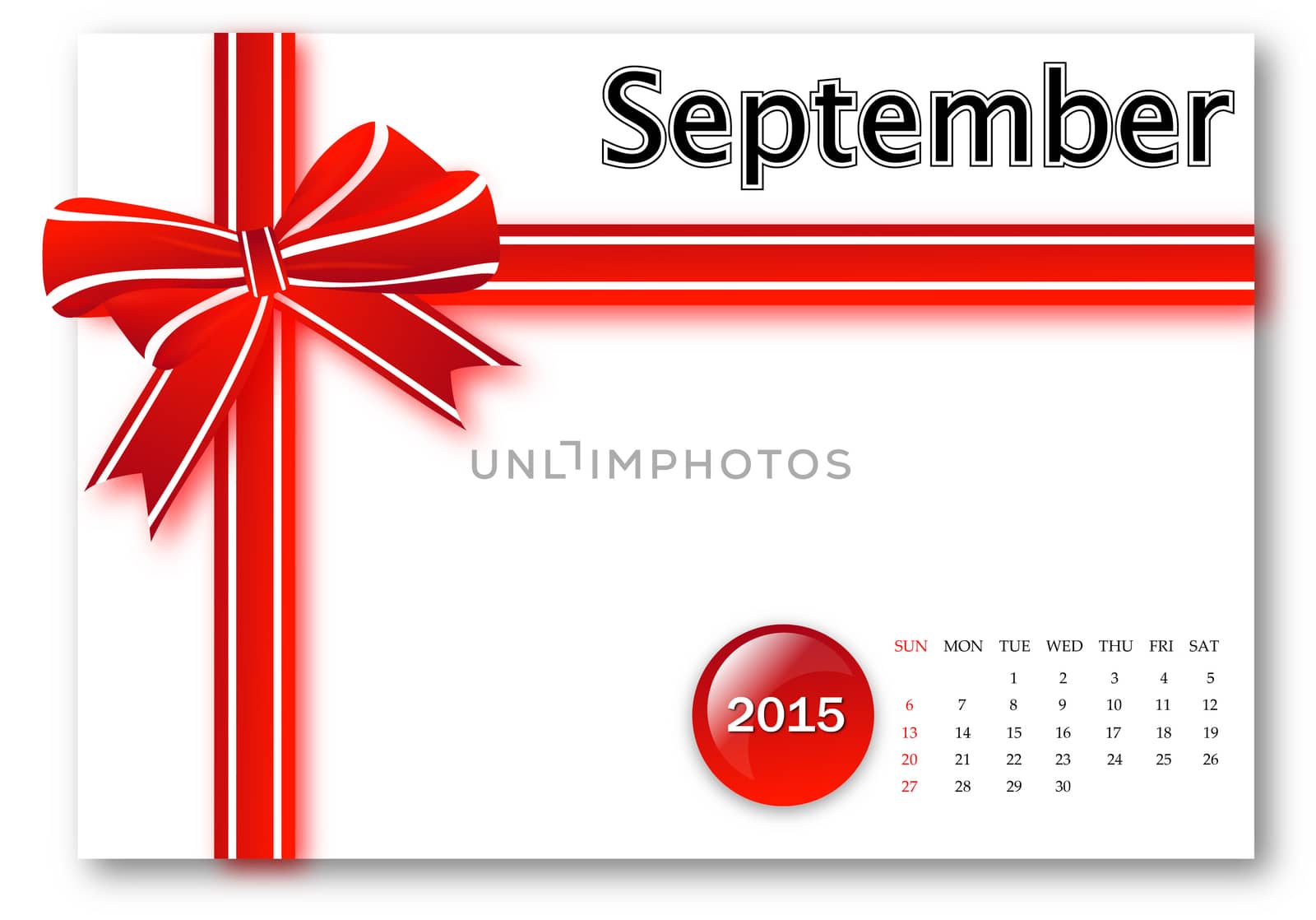 September 2015 - Calendar series with gift ribbon design