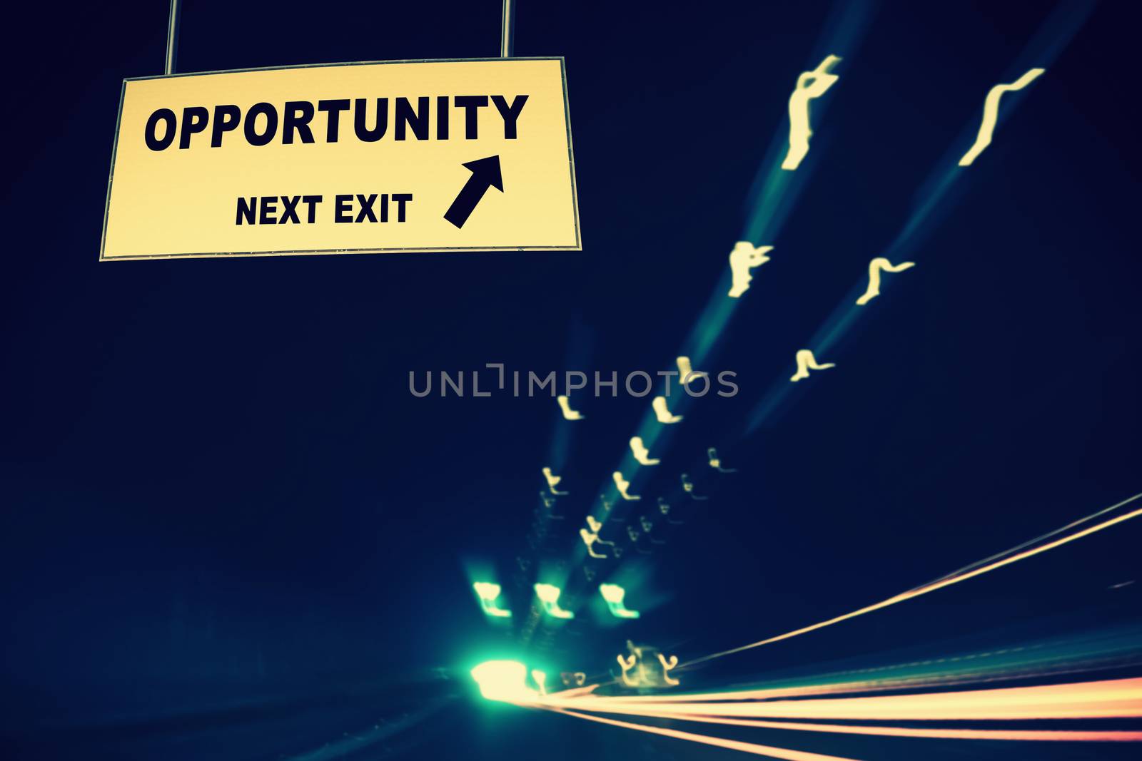 A Notice Board On A National Highway tunnel  Showing Opportunity Next Exit Concept