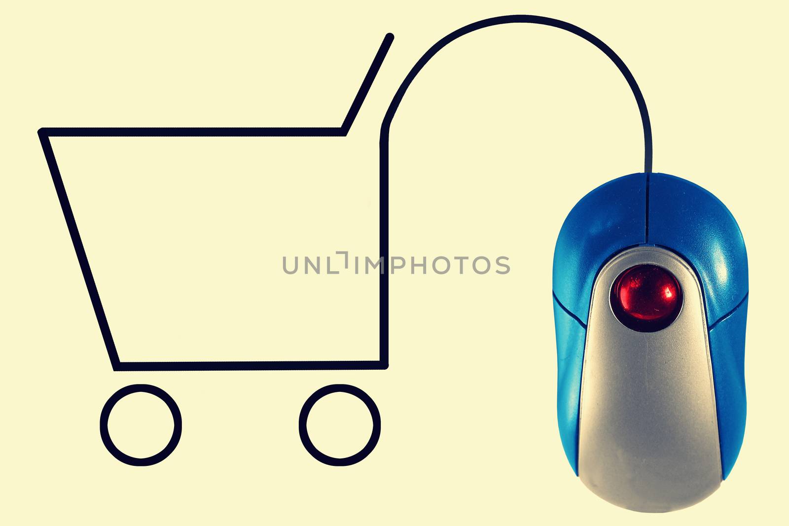 Shopping cart depicted by computer mouse cable