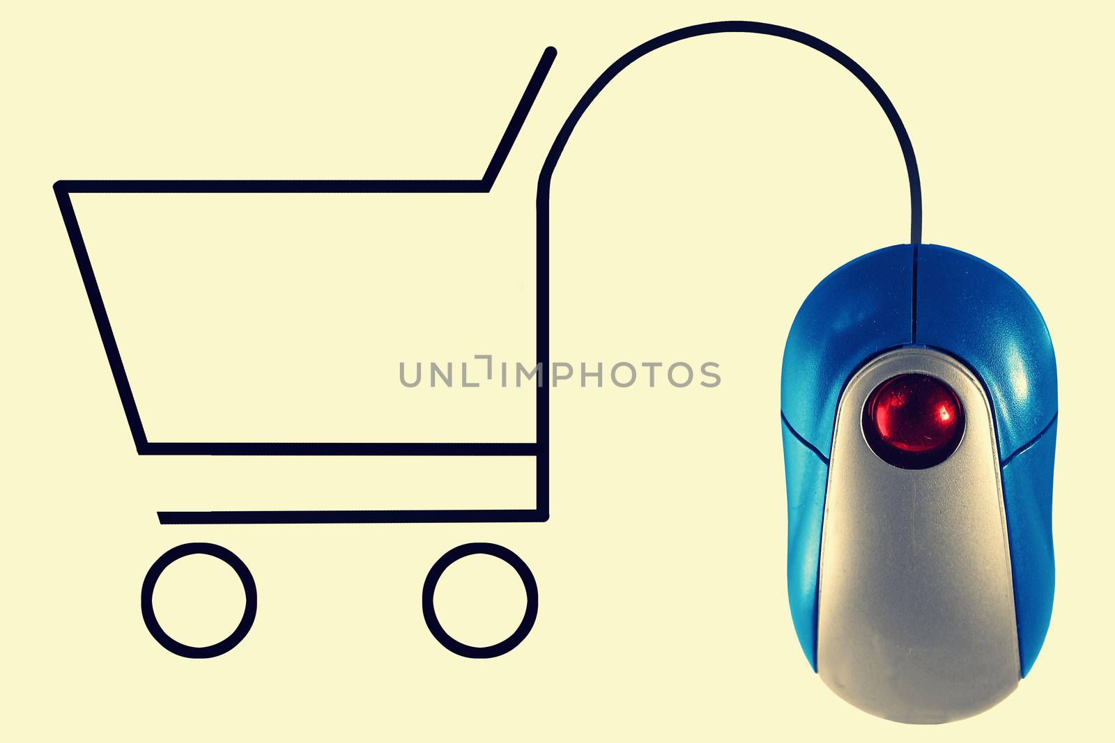 Shopping cart depicted by computer mouse cable