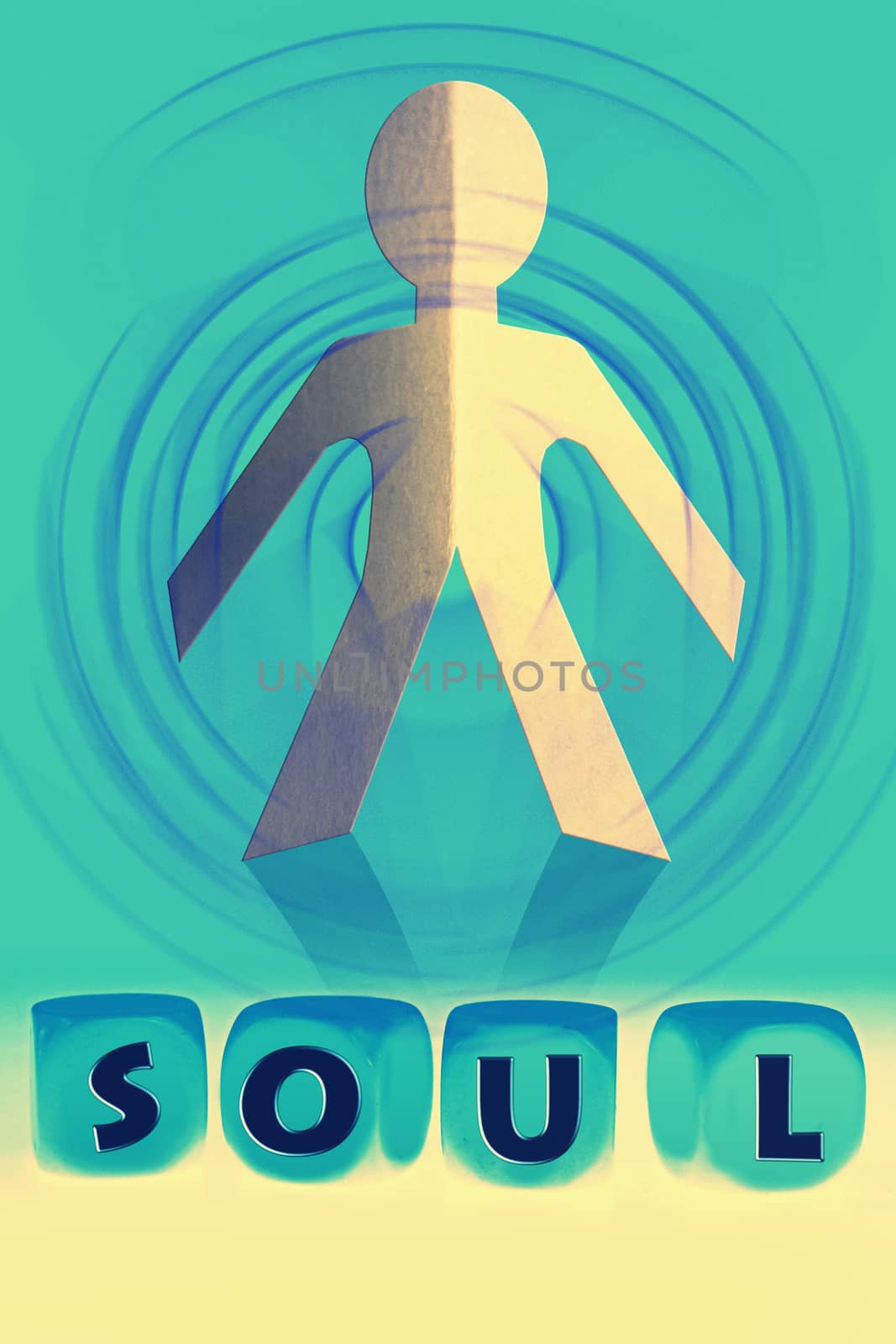 word Soul on cubes in front of paper man by yands