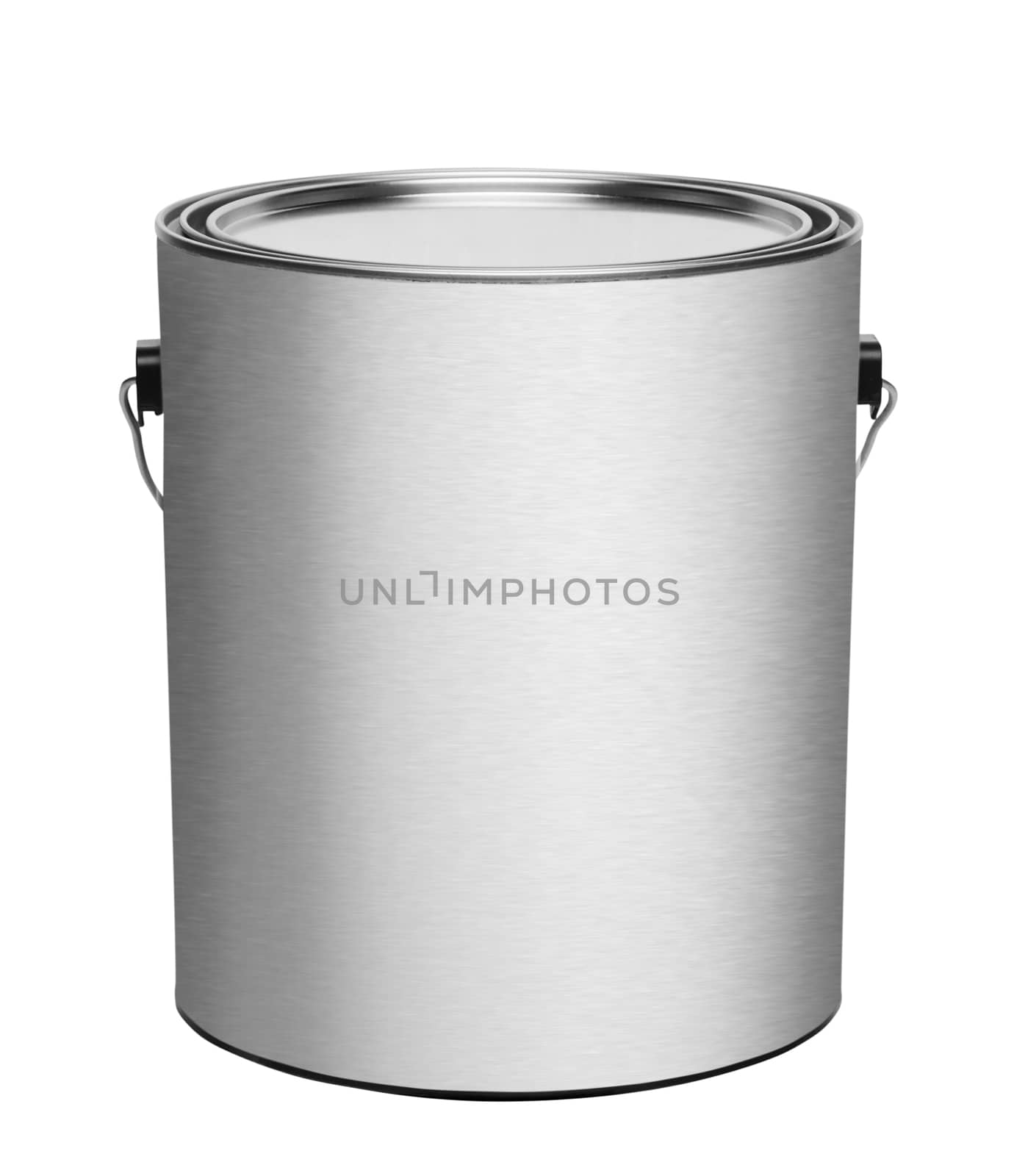 Metal gallon paint can with blank front for label and type, isolated with clipping path