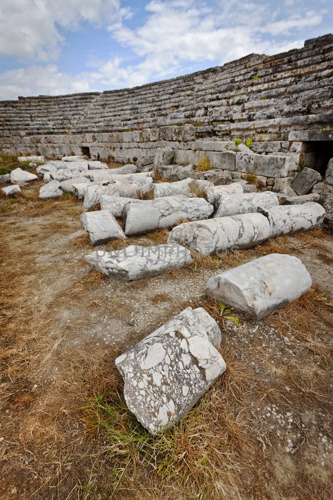 Fallen column ruins at Perga in Turkey