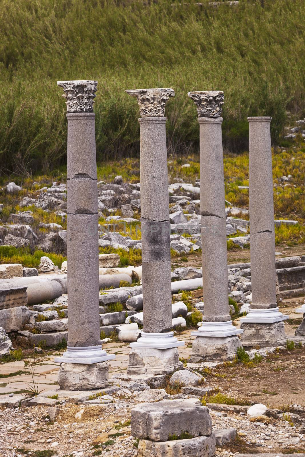 Reconstructed classic Corinthian columns at Perga in Turkey
