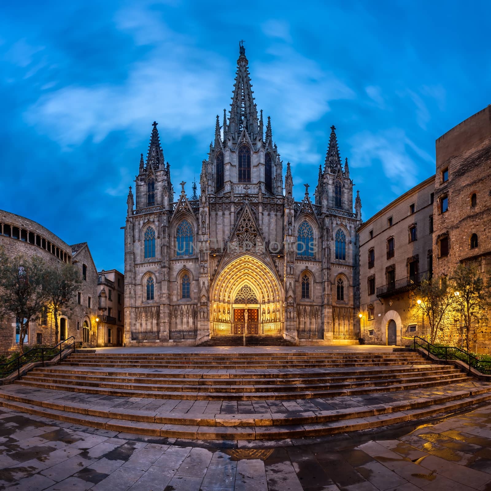 Cathedral of the Holy Cross and Saint Eulalia in the Morning, Barri Gothic Quarter, Barcelona, Catalonia