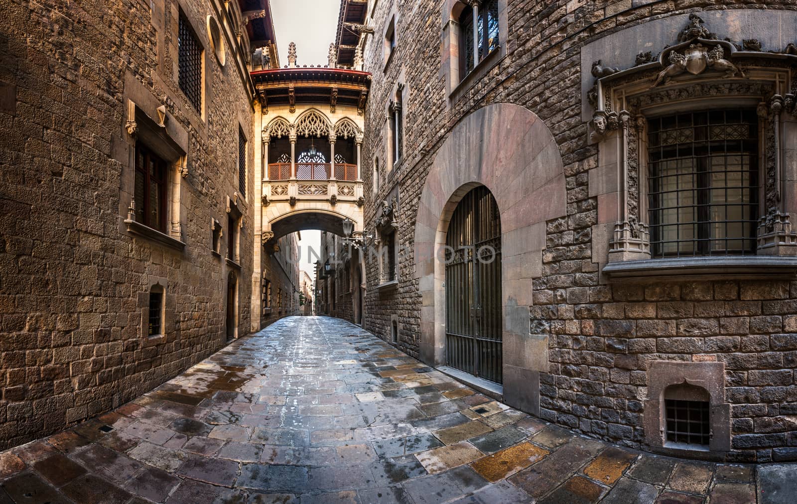 Barri Gothic Quarter and Bridge of Sighs in Barcelona, Catalonia by anshar