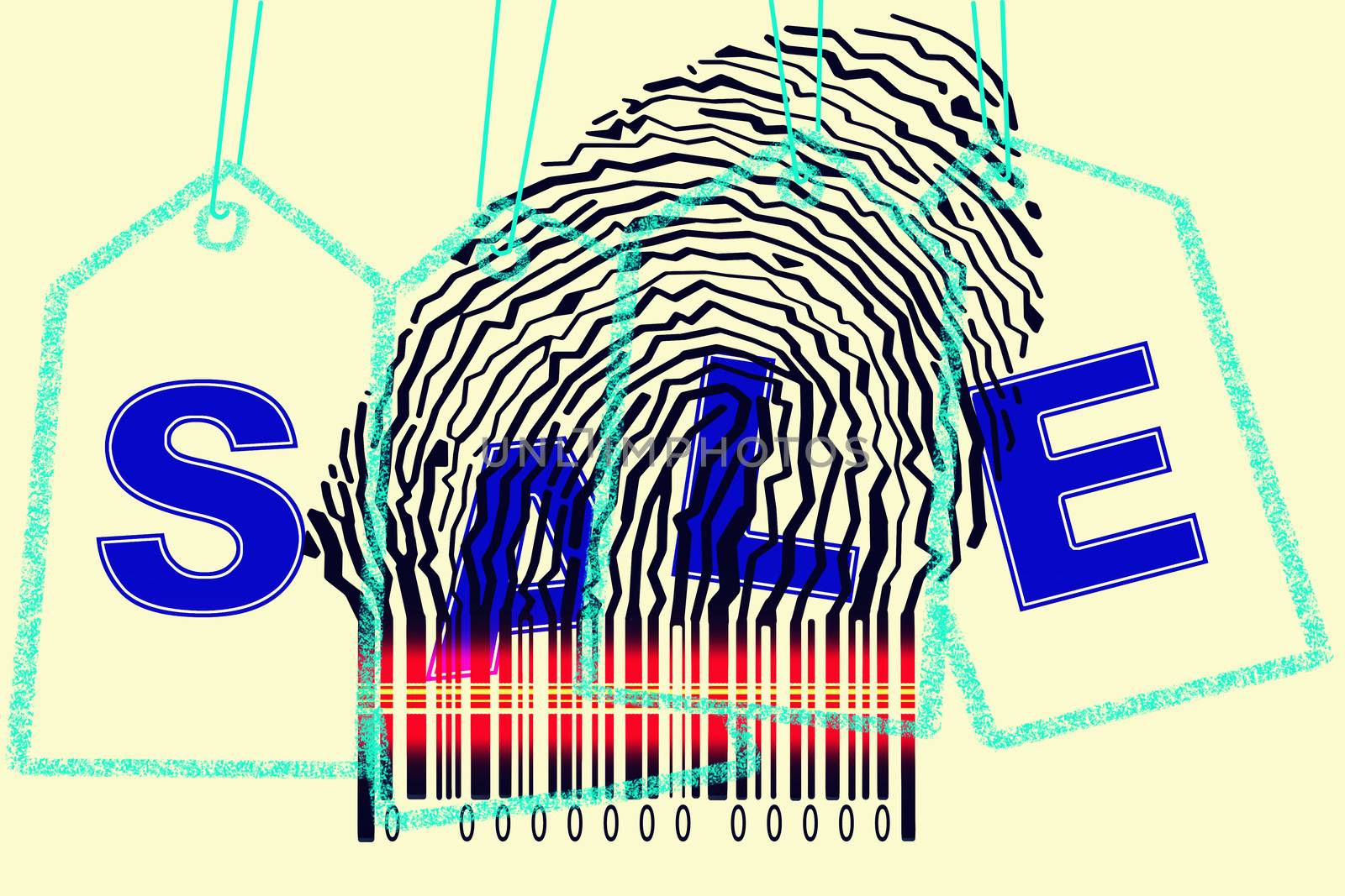 Paperman coming out of a bar code with Sale Word