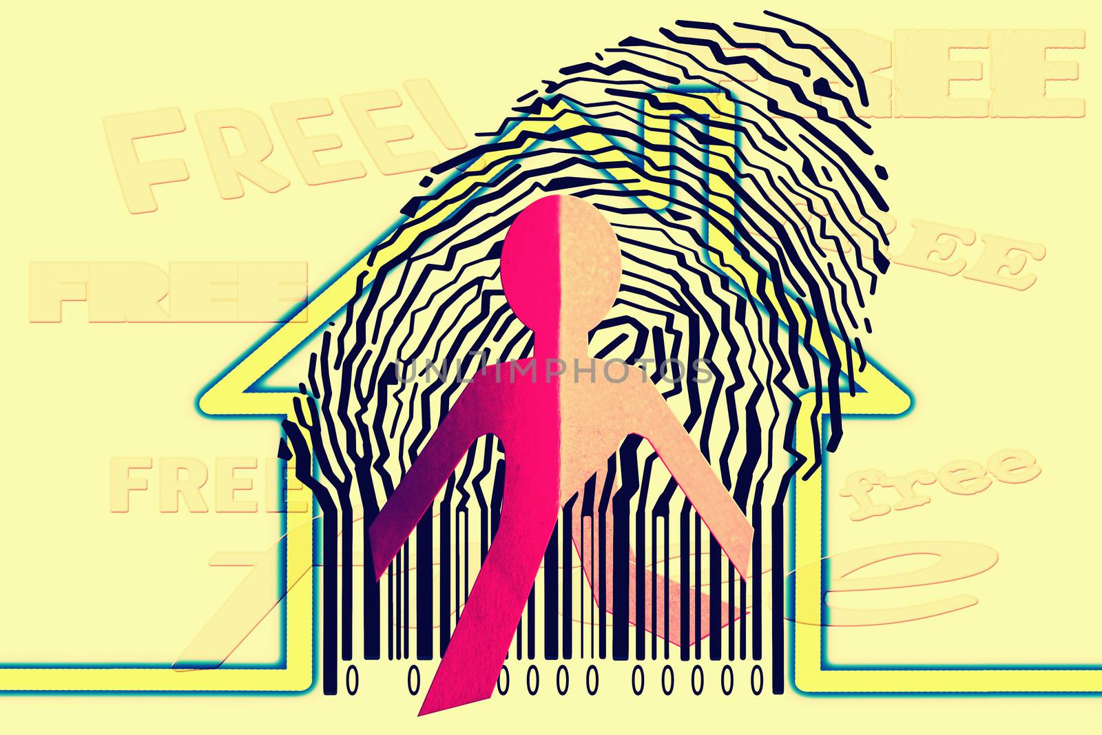 Paperman coming out of a bar code with Home Symbol by yands