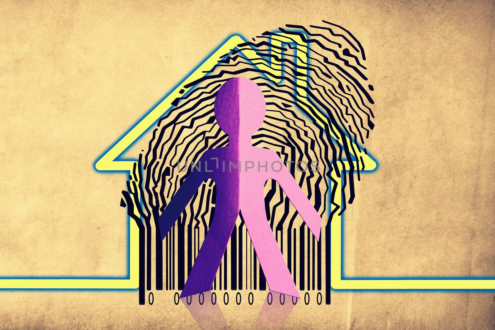 Paperman coming out of a bar code with Home Symbol by yands