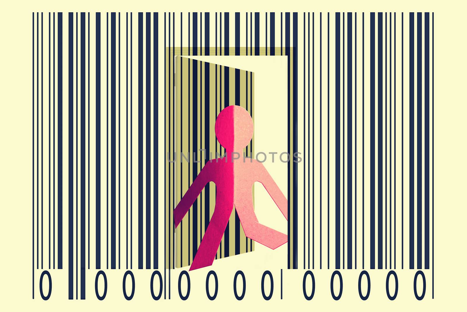 Paperman coming out of a bar code to go out