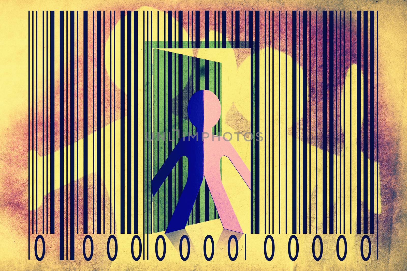 Paperman coming out of a bar code to go out