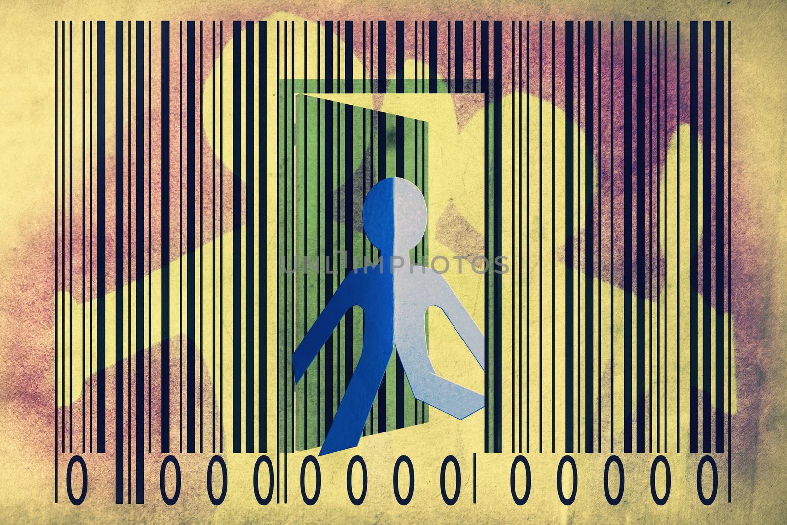 Paperman coming out of a bar code to go out