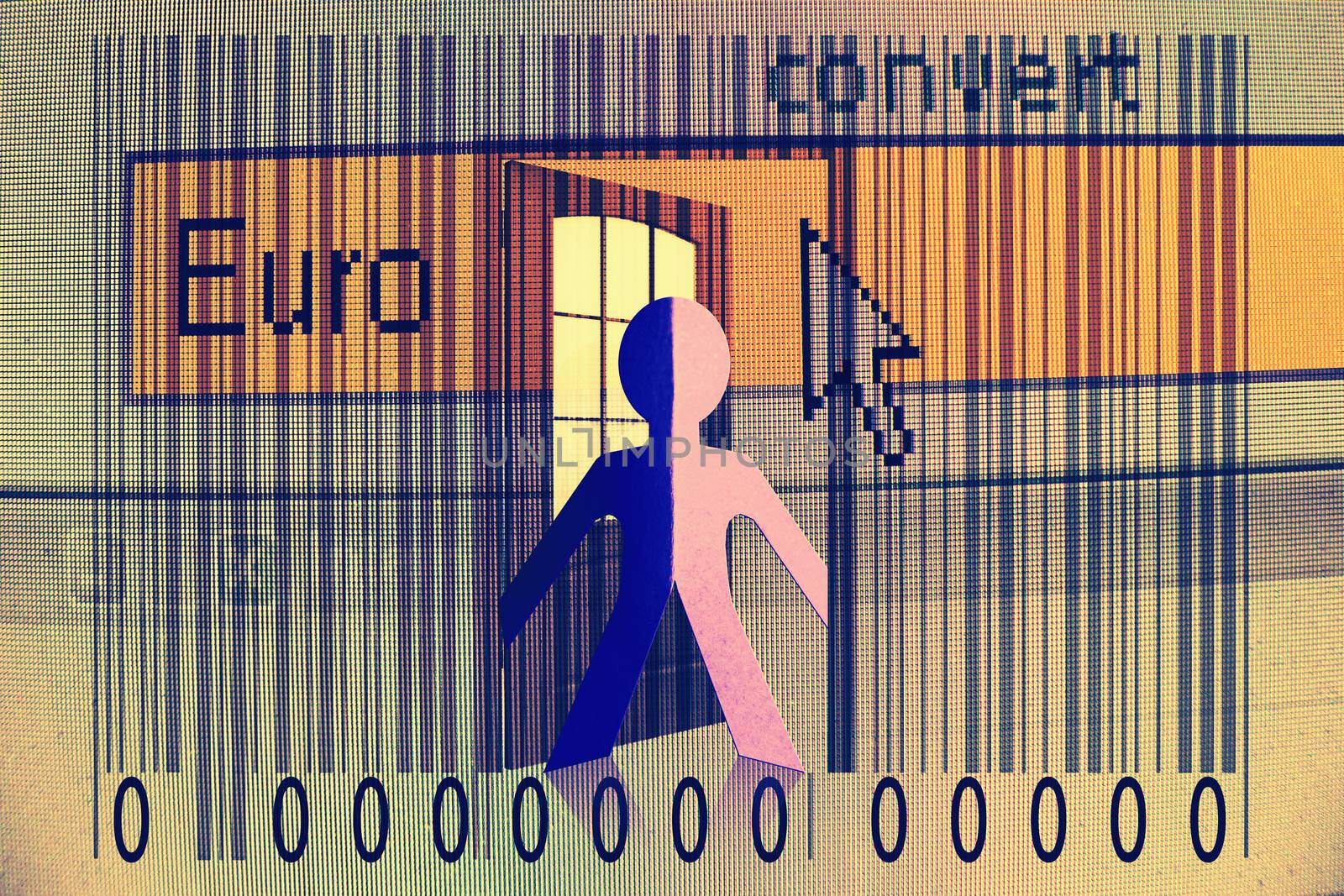 Paperman coming out of a bar code with Euro word by yands