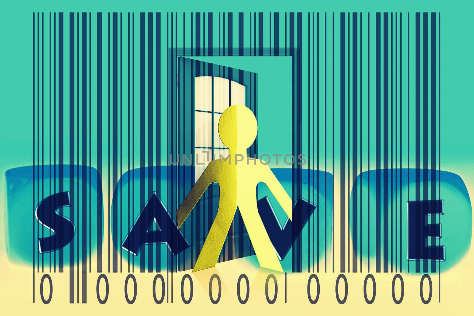 Paperman coming out of a bar code with Save word