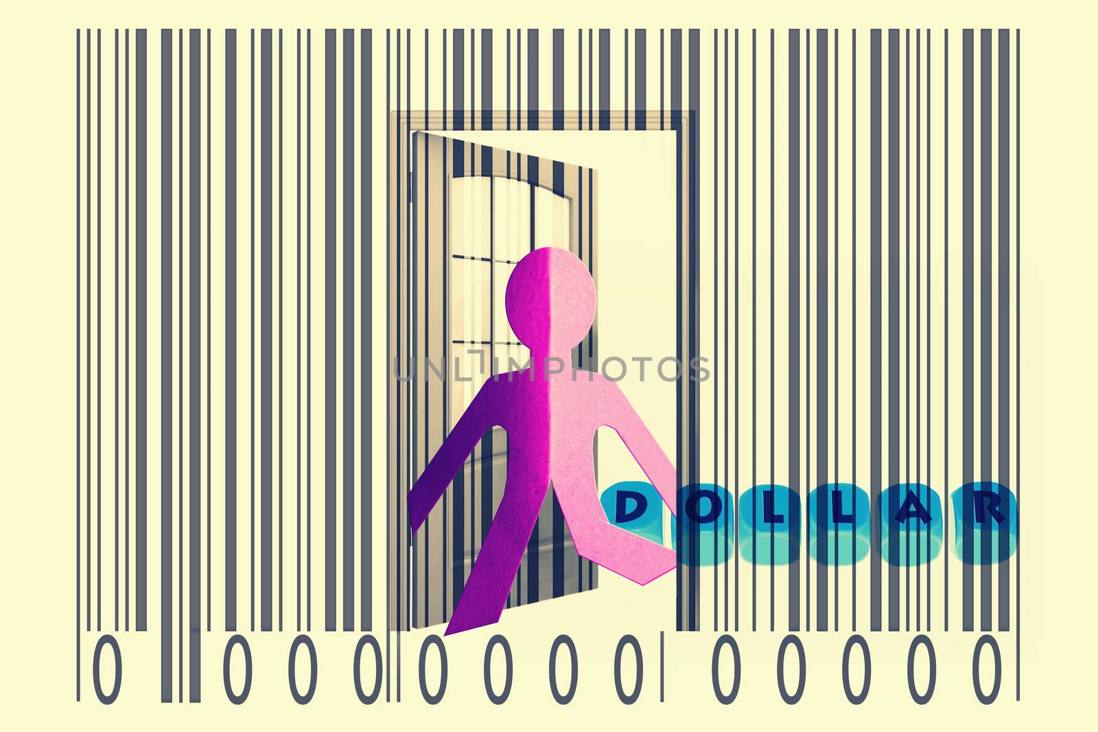 Paperman coming out of a bar code with Dollar word by yands