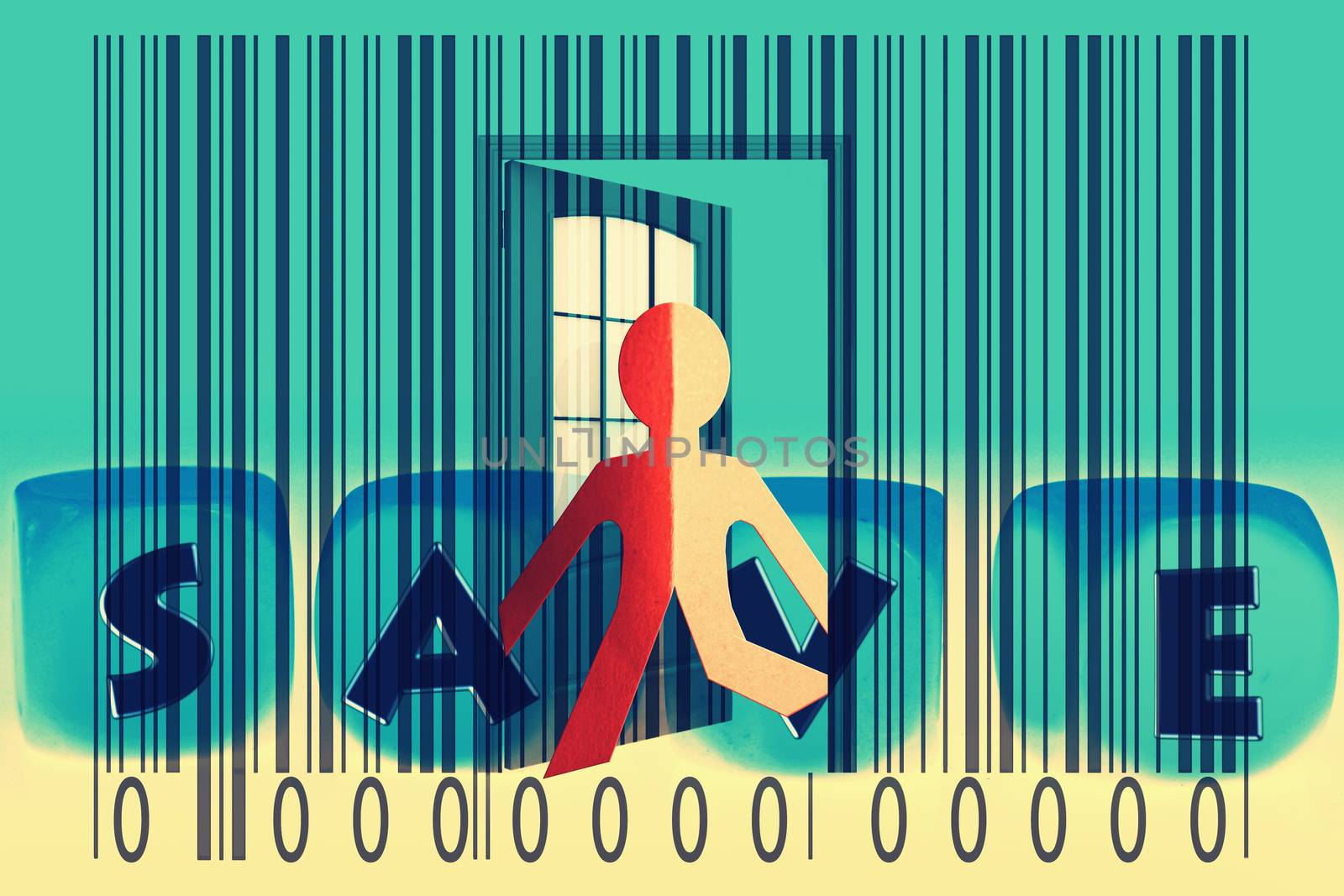 Paperman coming out of a bar code with Save word by yands