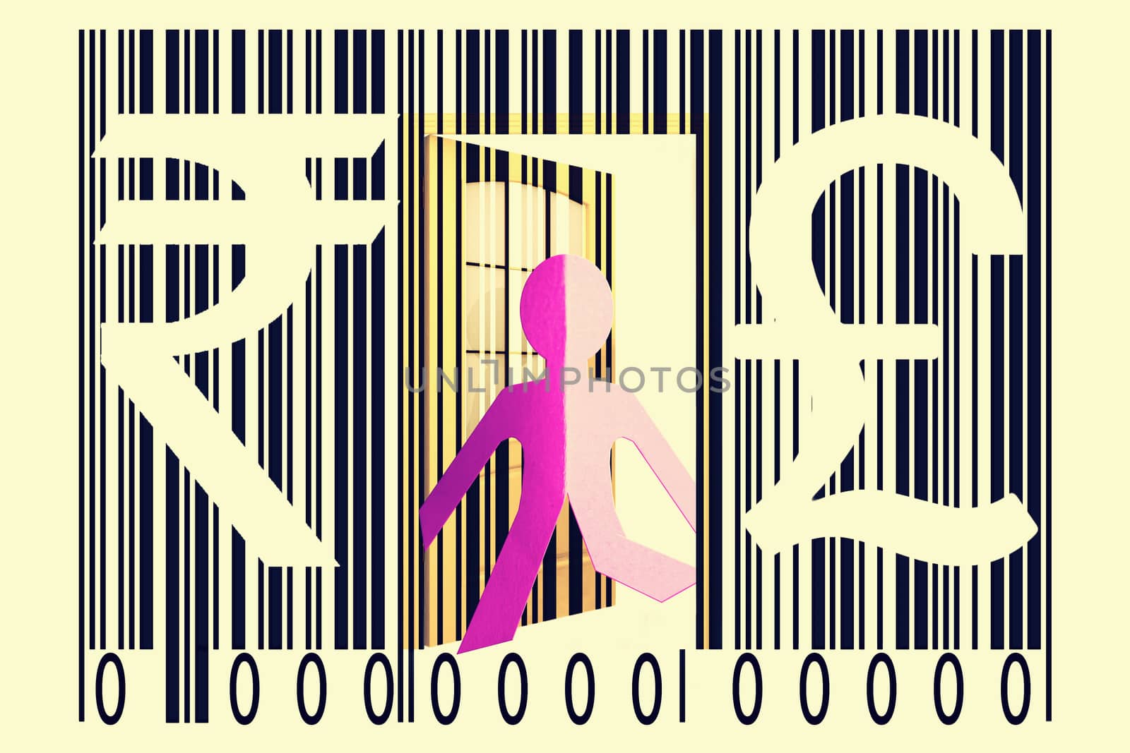 Paperman coming out of a bar code with Rupee and Pound Signs by yands