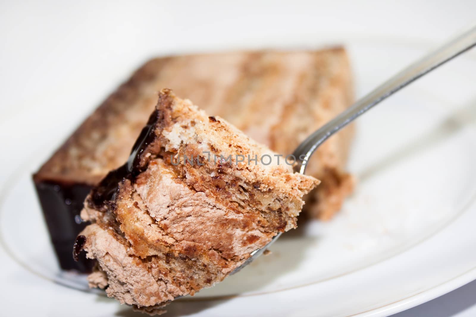 Cake on the plate in close view.