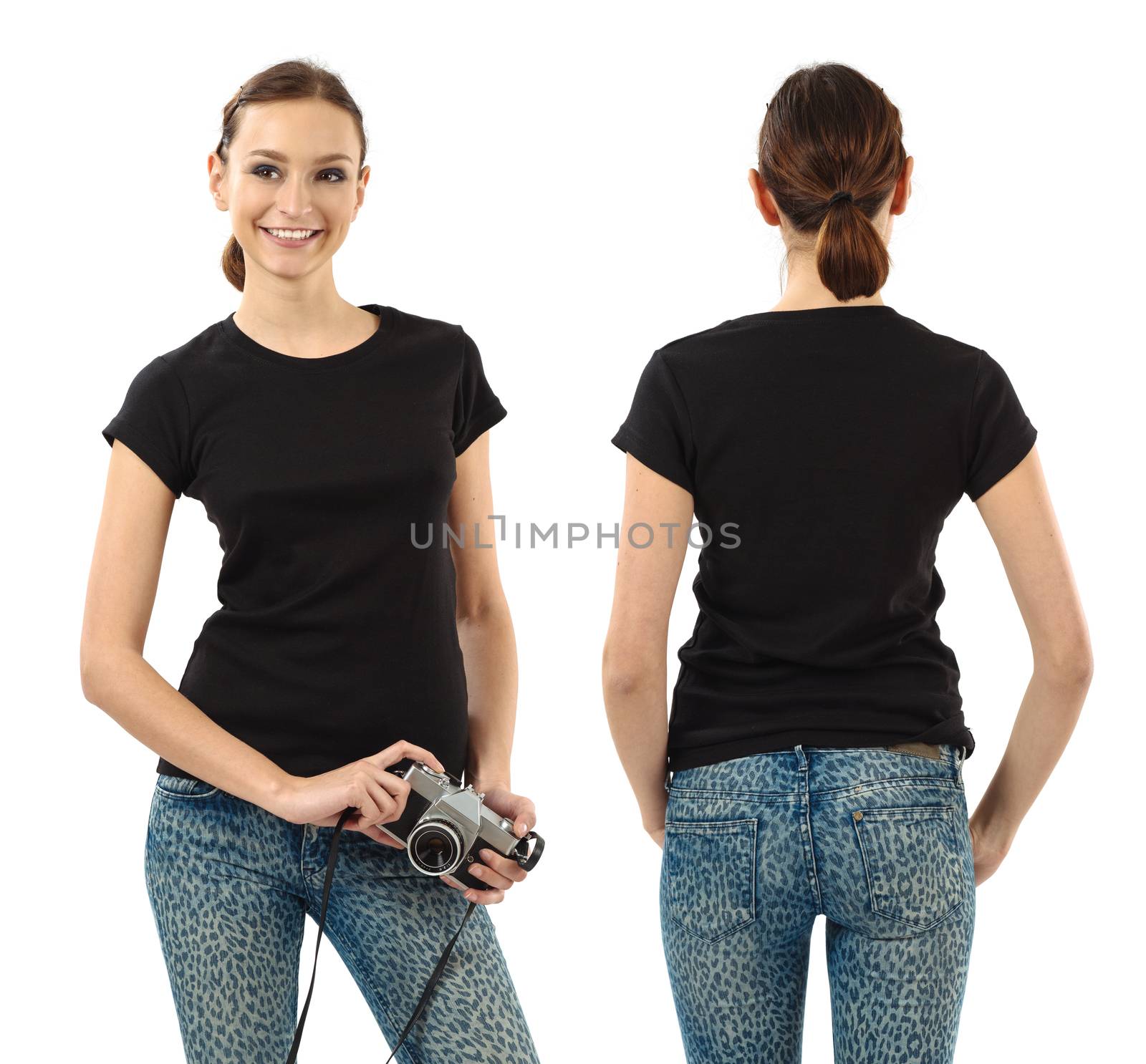 Smiling brunette with blank black shirt by sumners