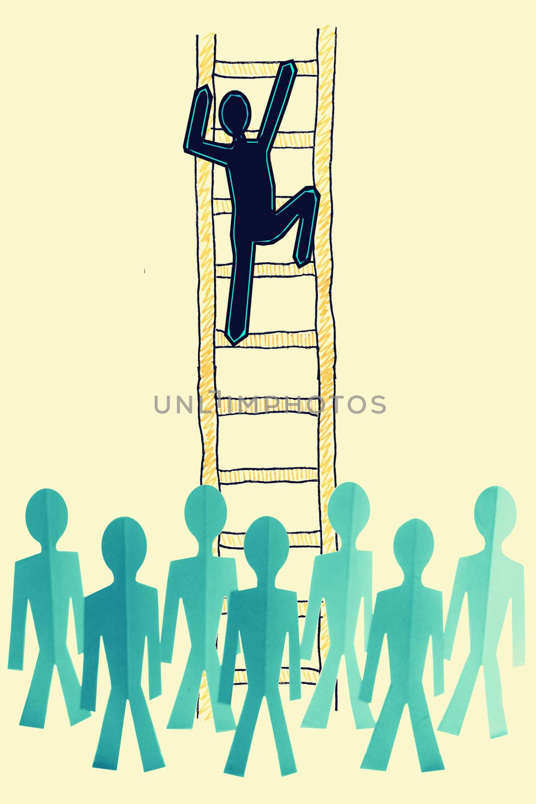 Paperman on Ladder, success ladder concept by yands