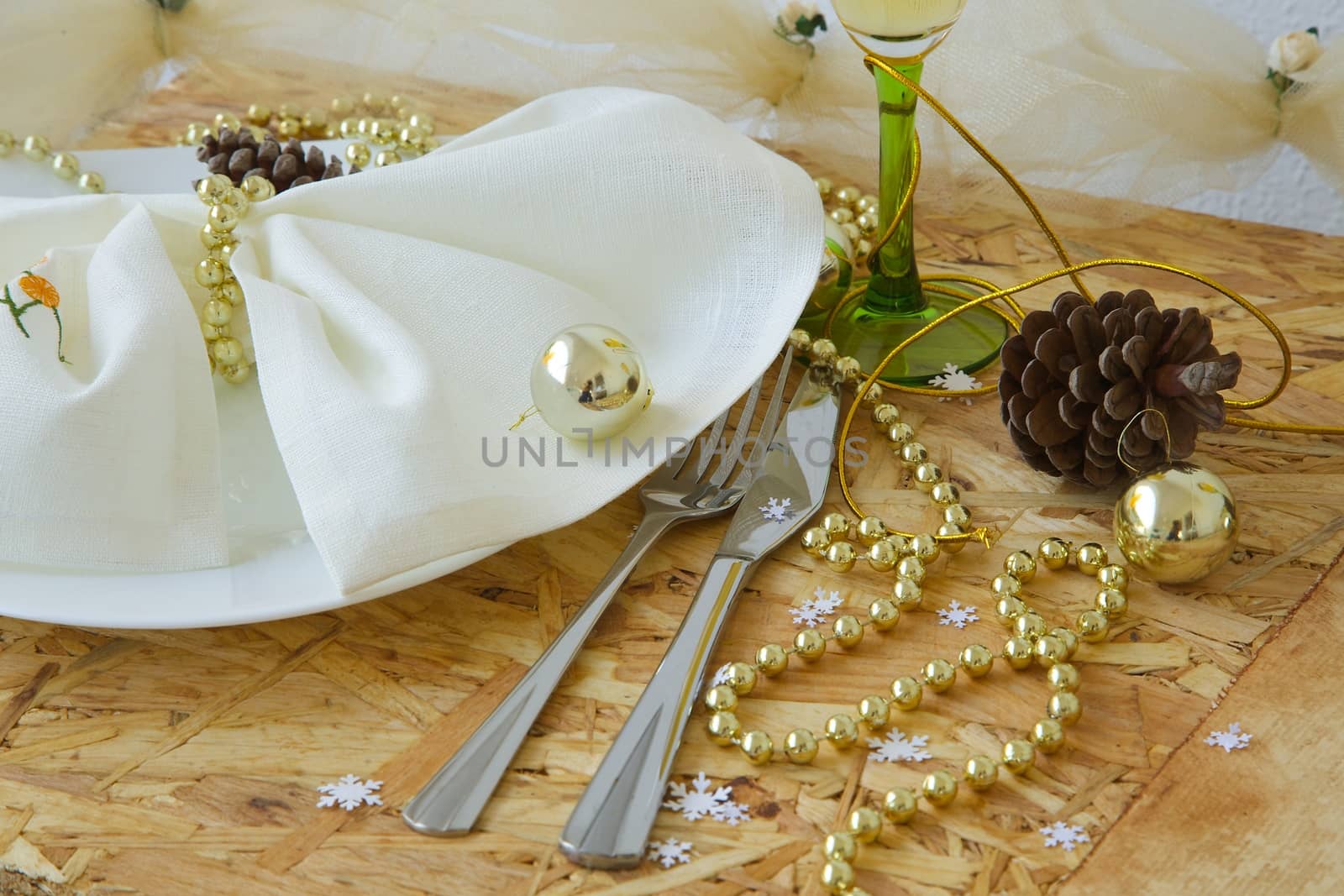 Golden like decoration on a New Year's Day table