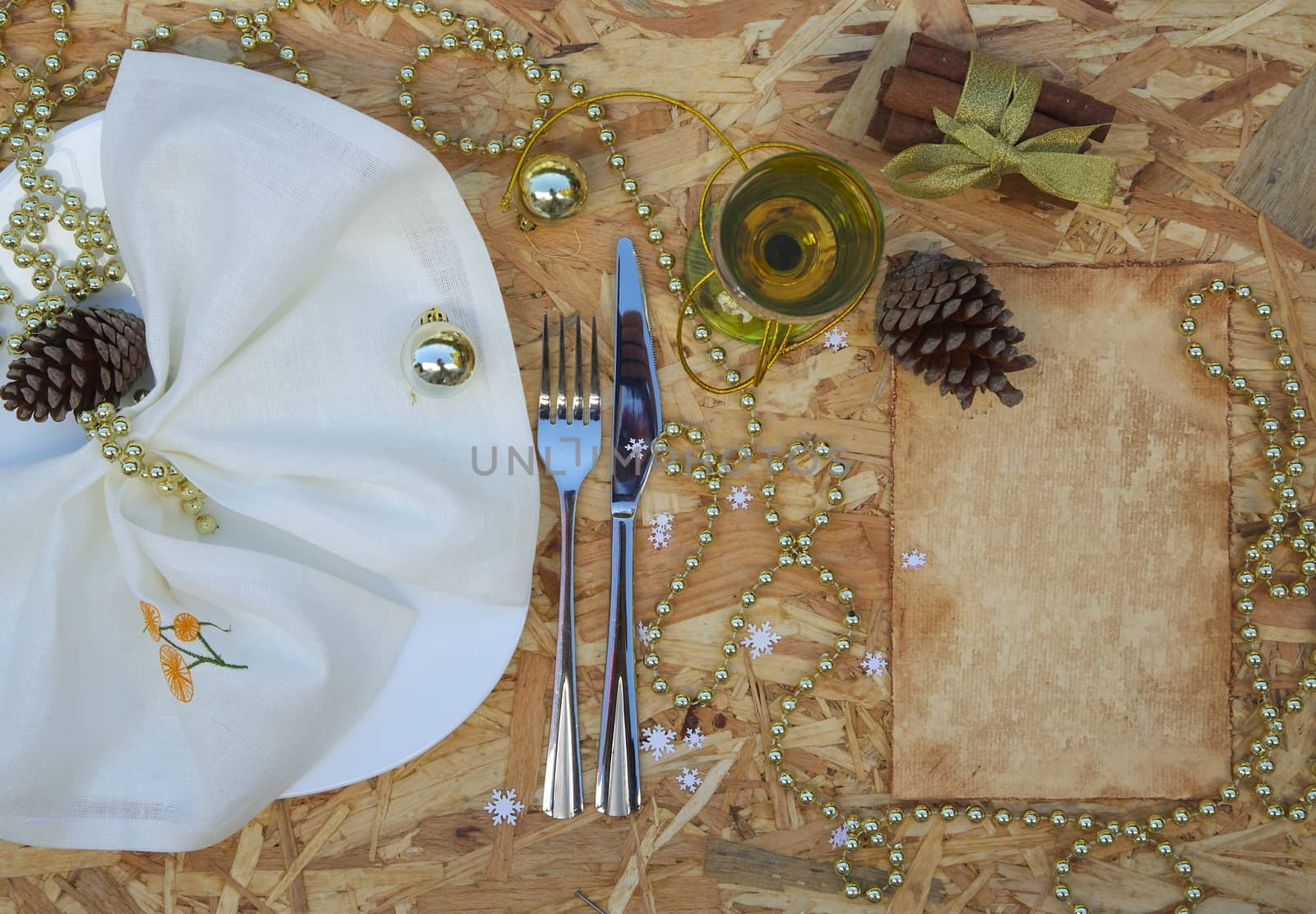 A part of festive table. Top view background