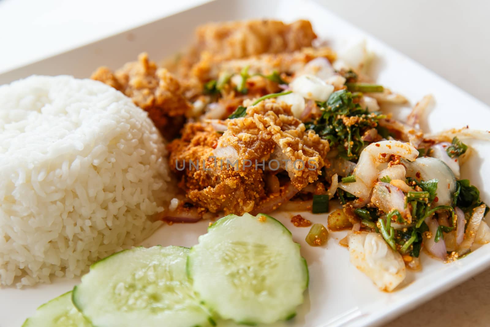 Fried Chicken salad with rice