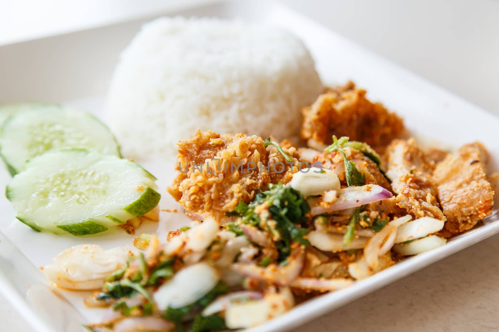 Fried Chicken salad with rice