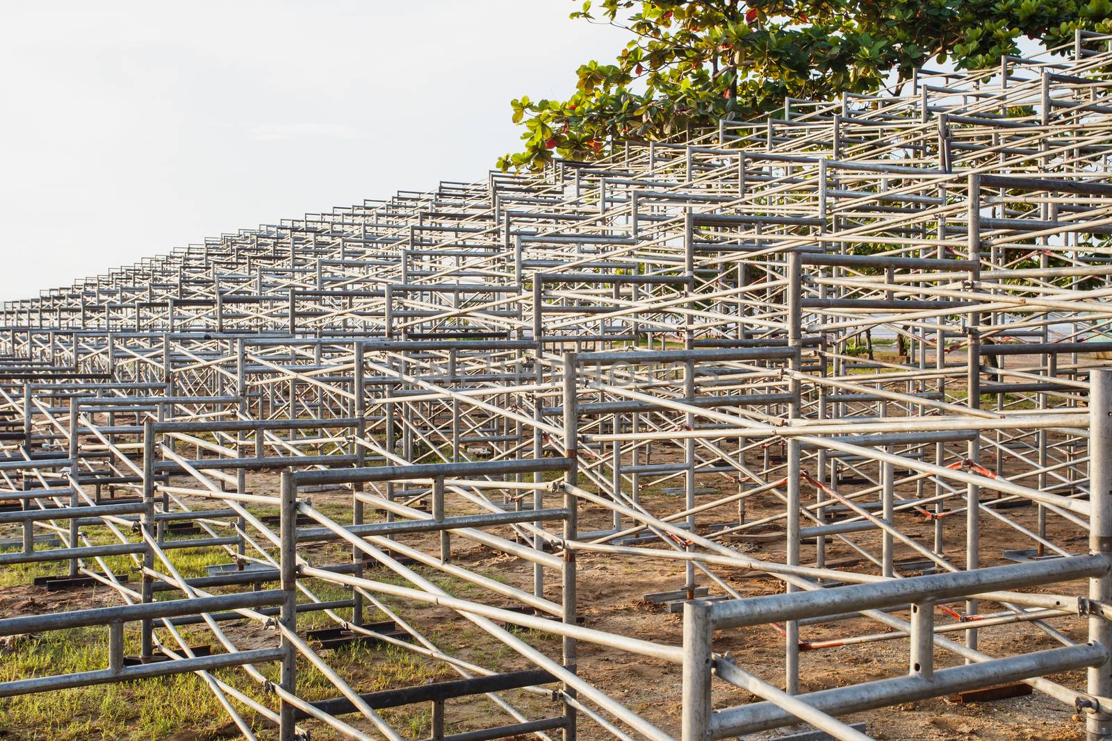 Steel scaffolding set up for temporary stadium in Phuket, Thailand