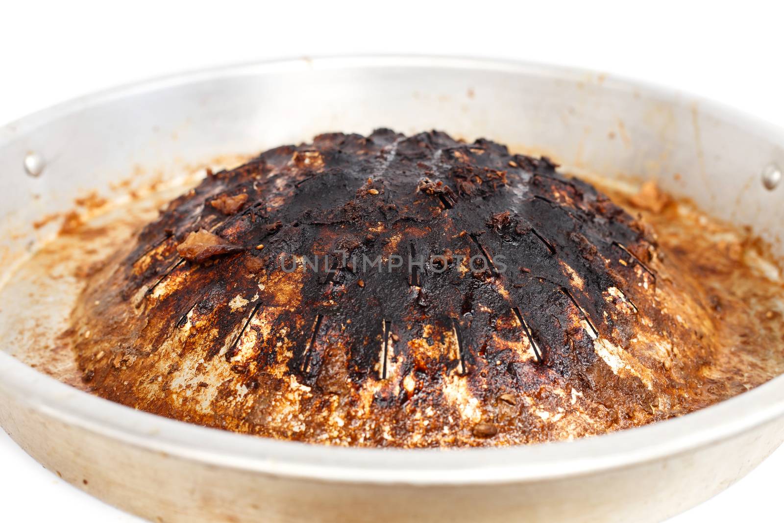 Close up used Pan for grilled any meat - Korean BBQ