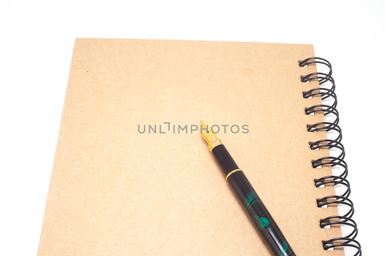 fountain pen, ink pen on brown 
note book