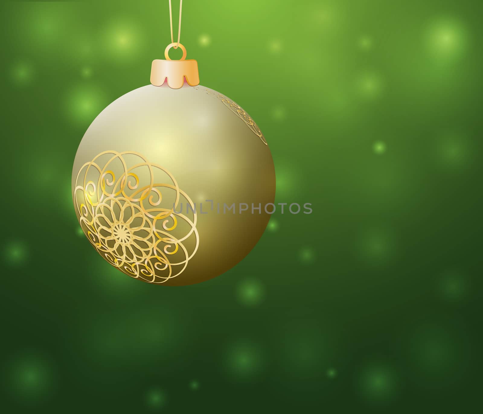 hanging golden ball with decor on Christmas theme