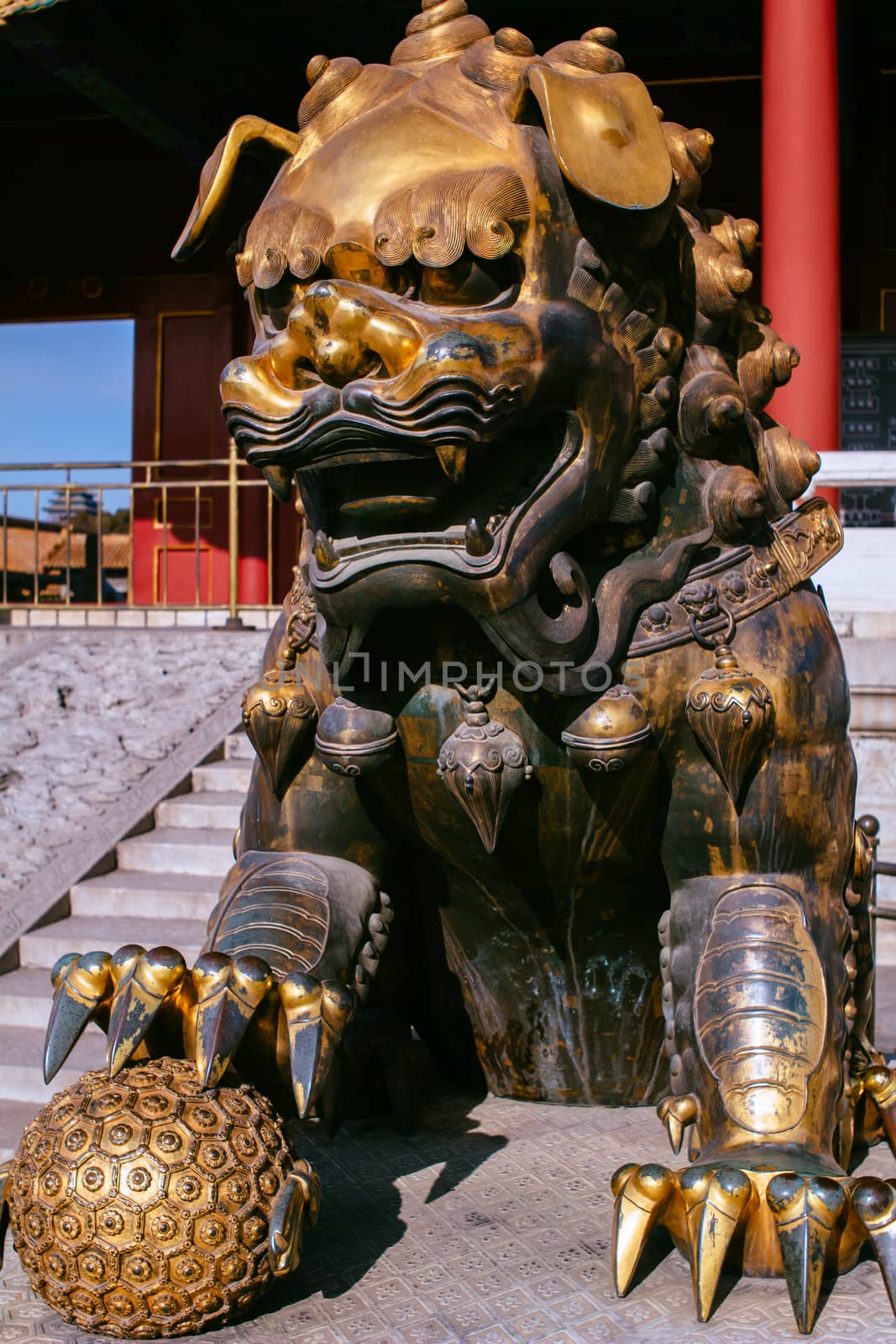 Guardian lion in the Forbidden City. Beijing. China