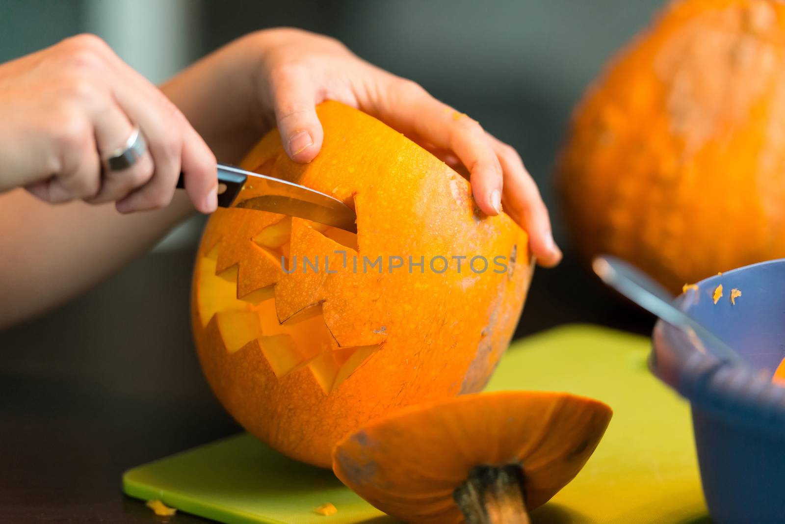 Halloween pumpkins Jack O'Lantern being carved for Halloween