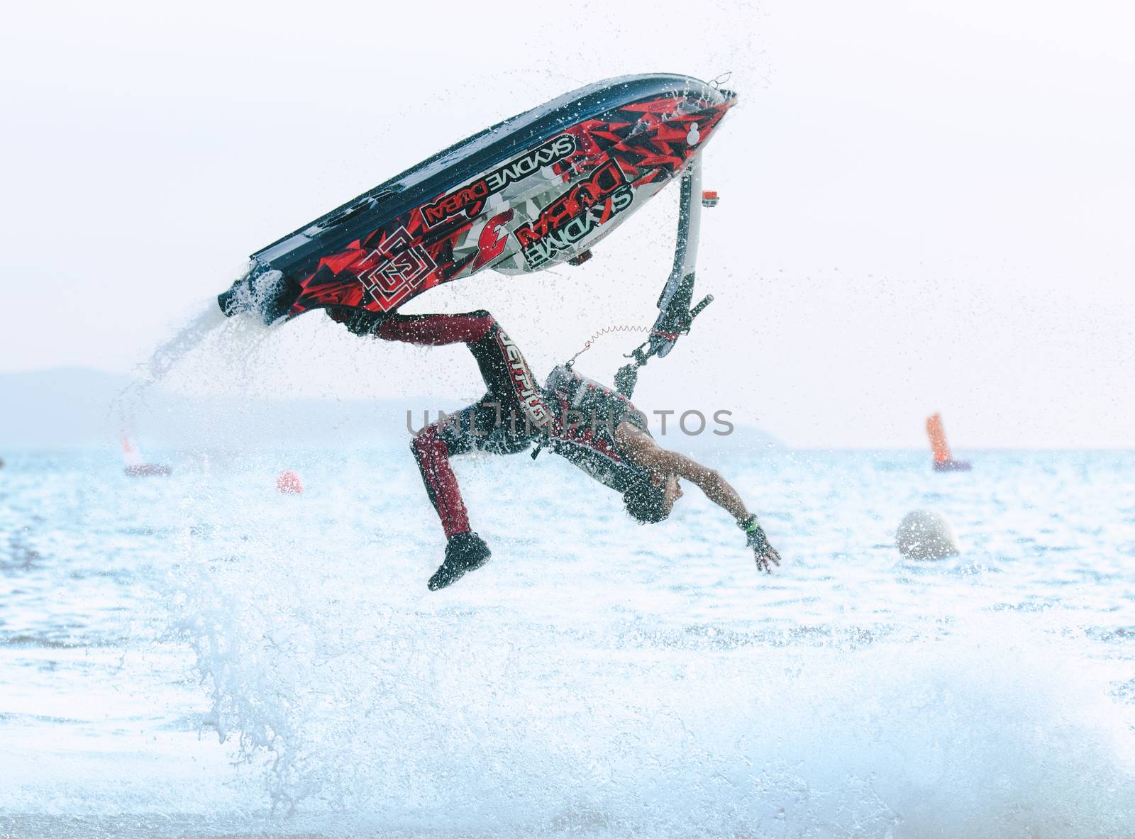 PATTAYA - DECEMBER 7: Rashid Ali Saleh Al Mulla from Dubai competing during the freestyle competition of Thai Airway International Jet Ski World Cup at Jomtien Beach, Pattaya, Thailand on December 7, 2014.