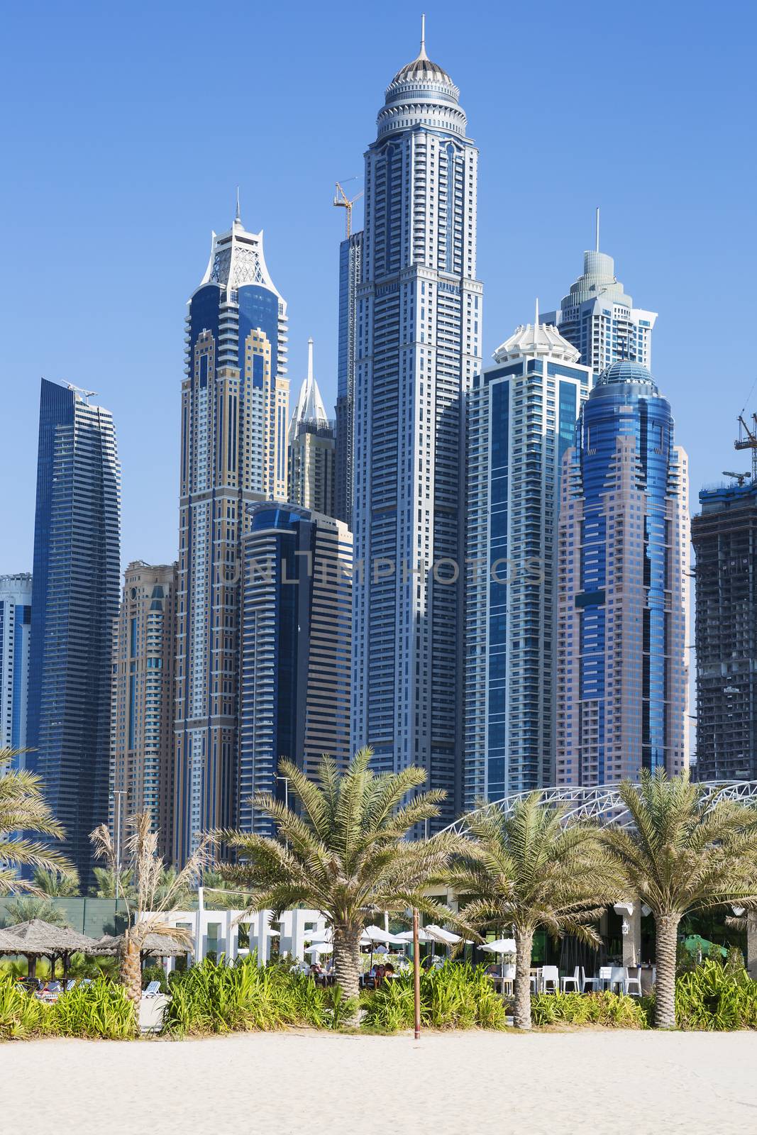 Skyscrapers and jumeirah beach in Dubai. UAE 