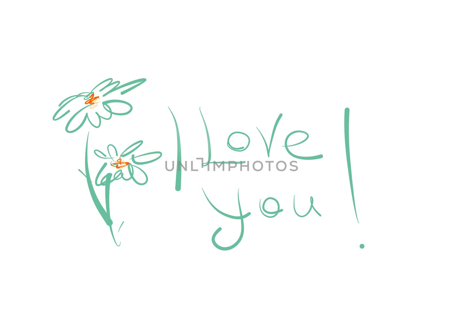 Words "love you !" and flowers