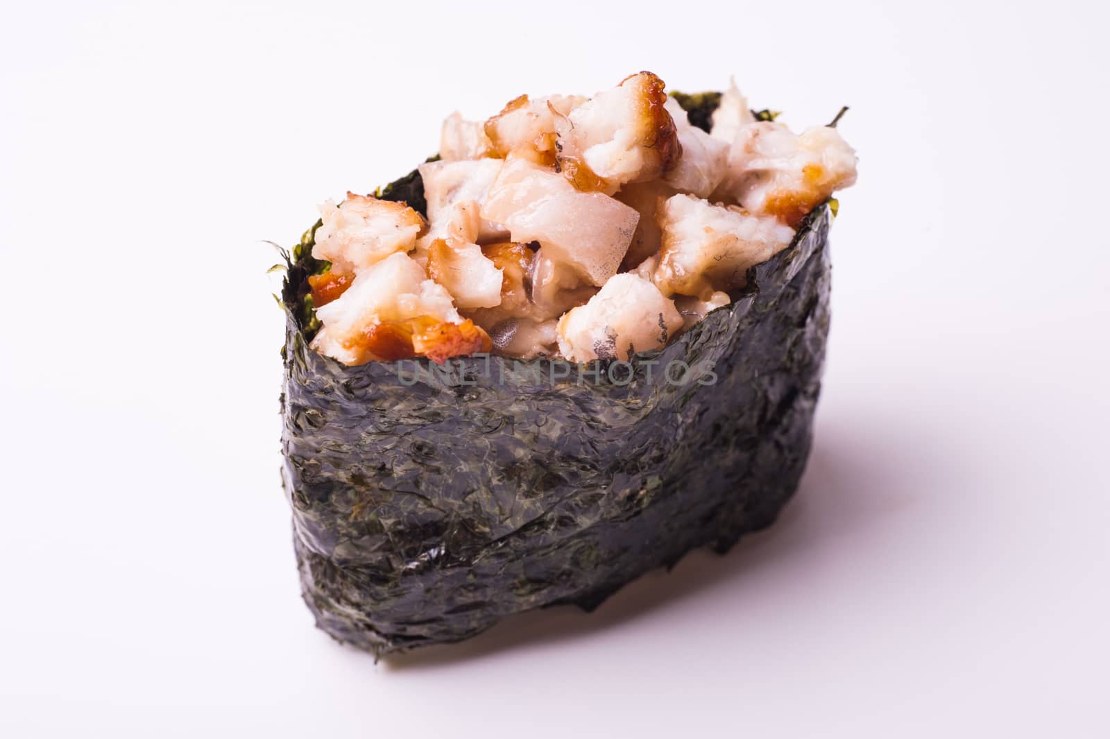eel gunkan sushi isolated on white background