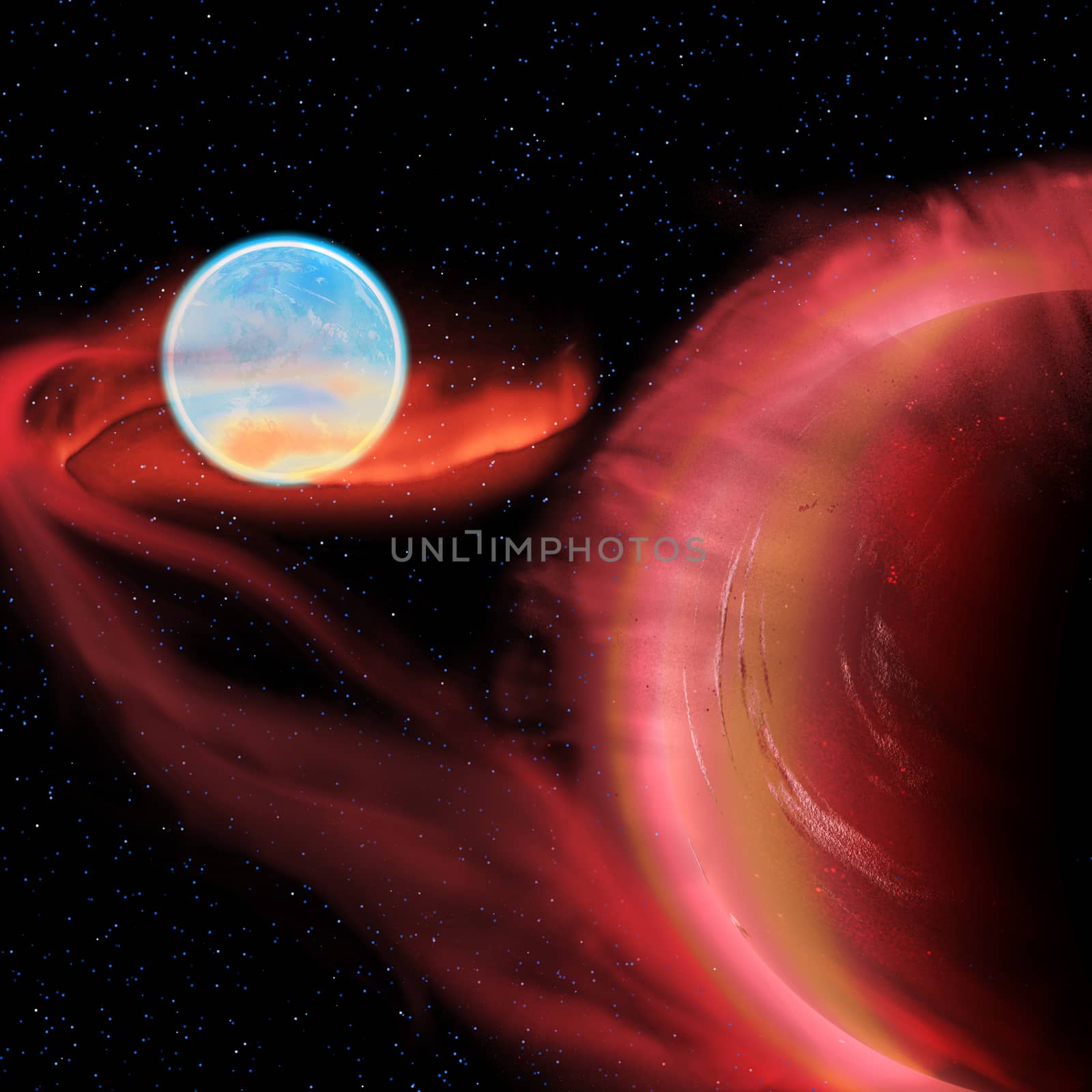 A binary star is a system where two stars orbit a common center of mass and sometimes can engulf their neighbor. 