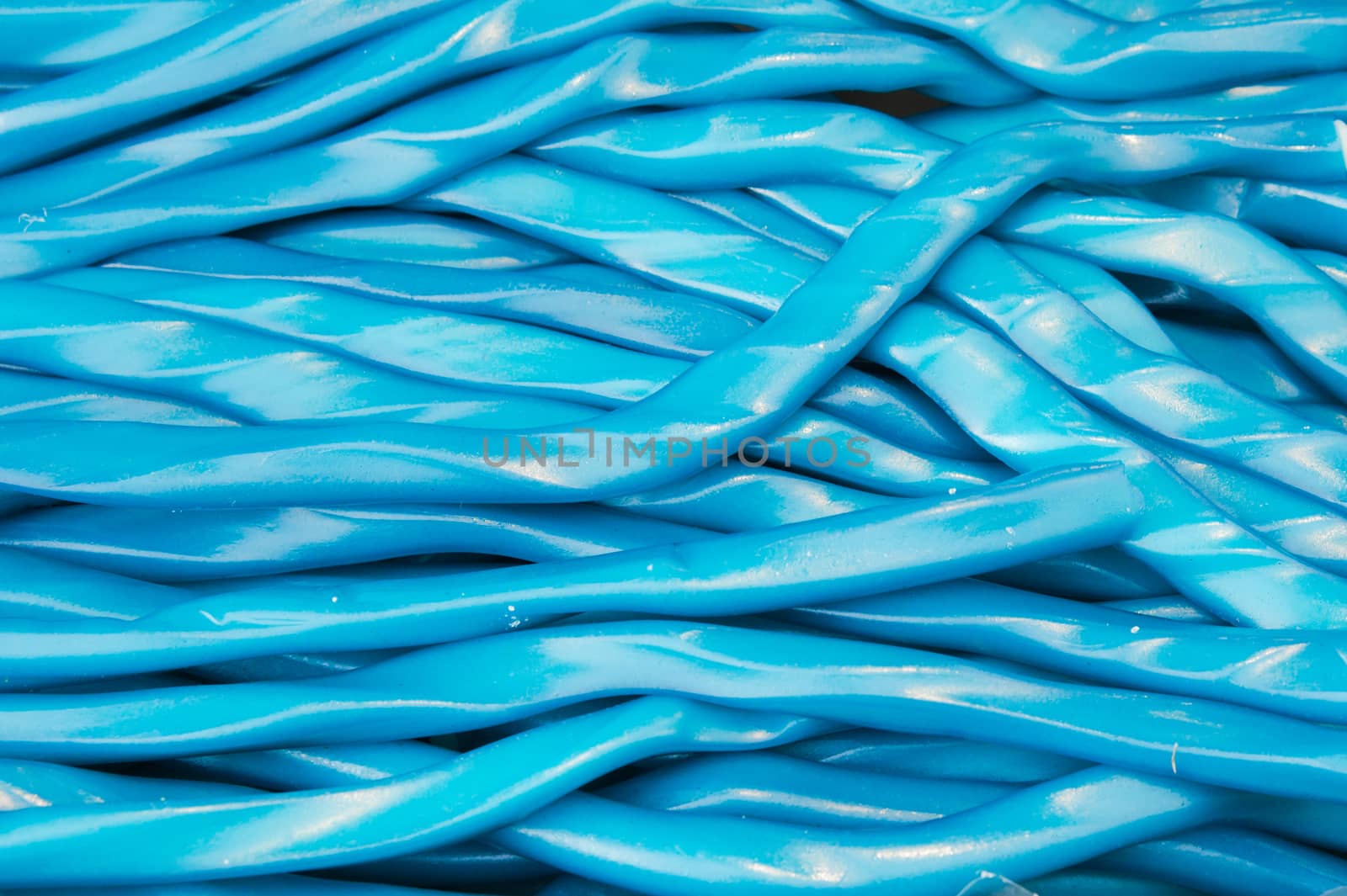 Close up of blue candy laces as a background