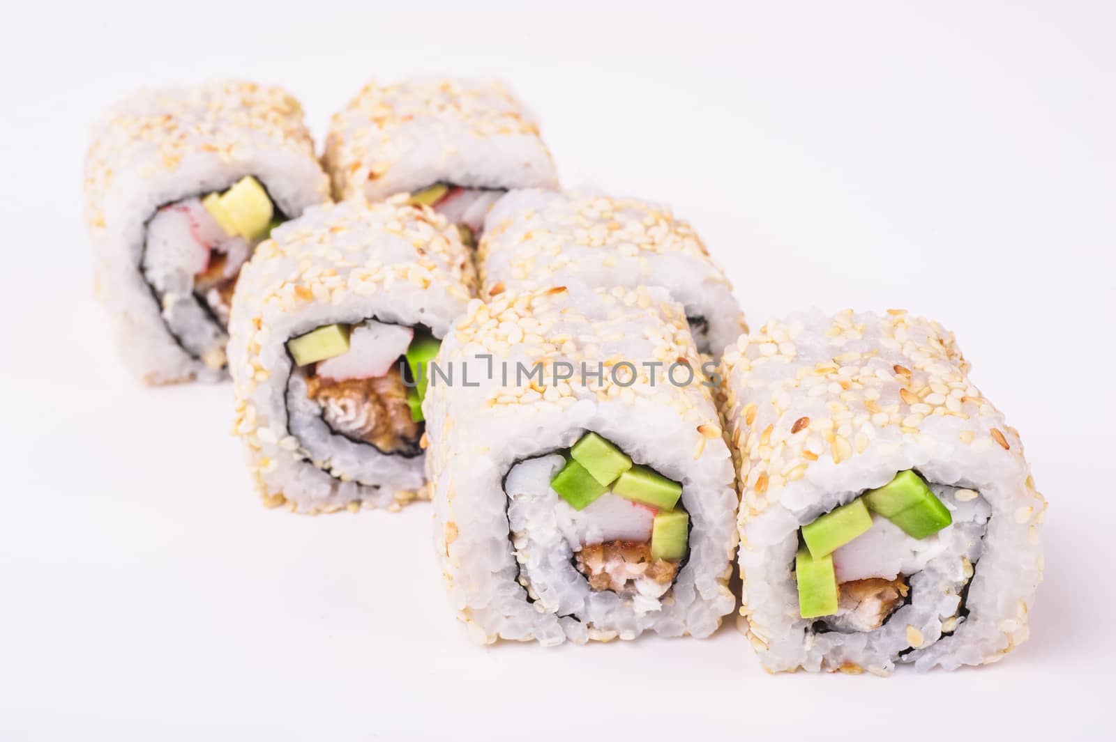 eel sushi roll isolated on white background