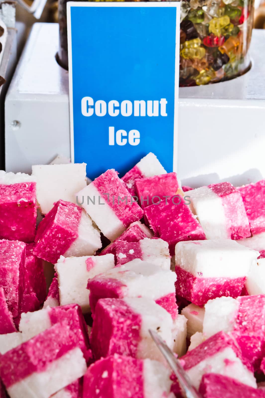 Display of coconut ice sweets at a market