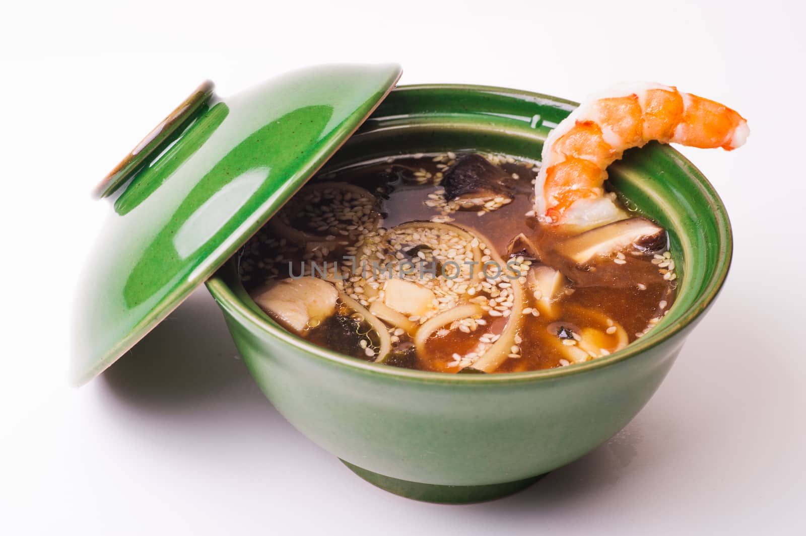 prawn miso soup  isolated on white background 