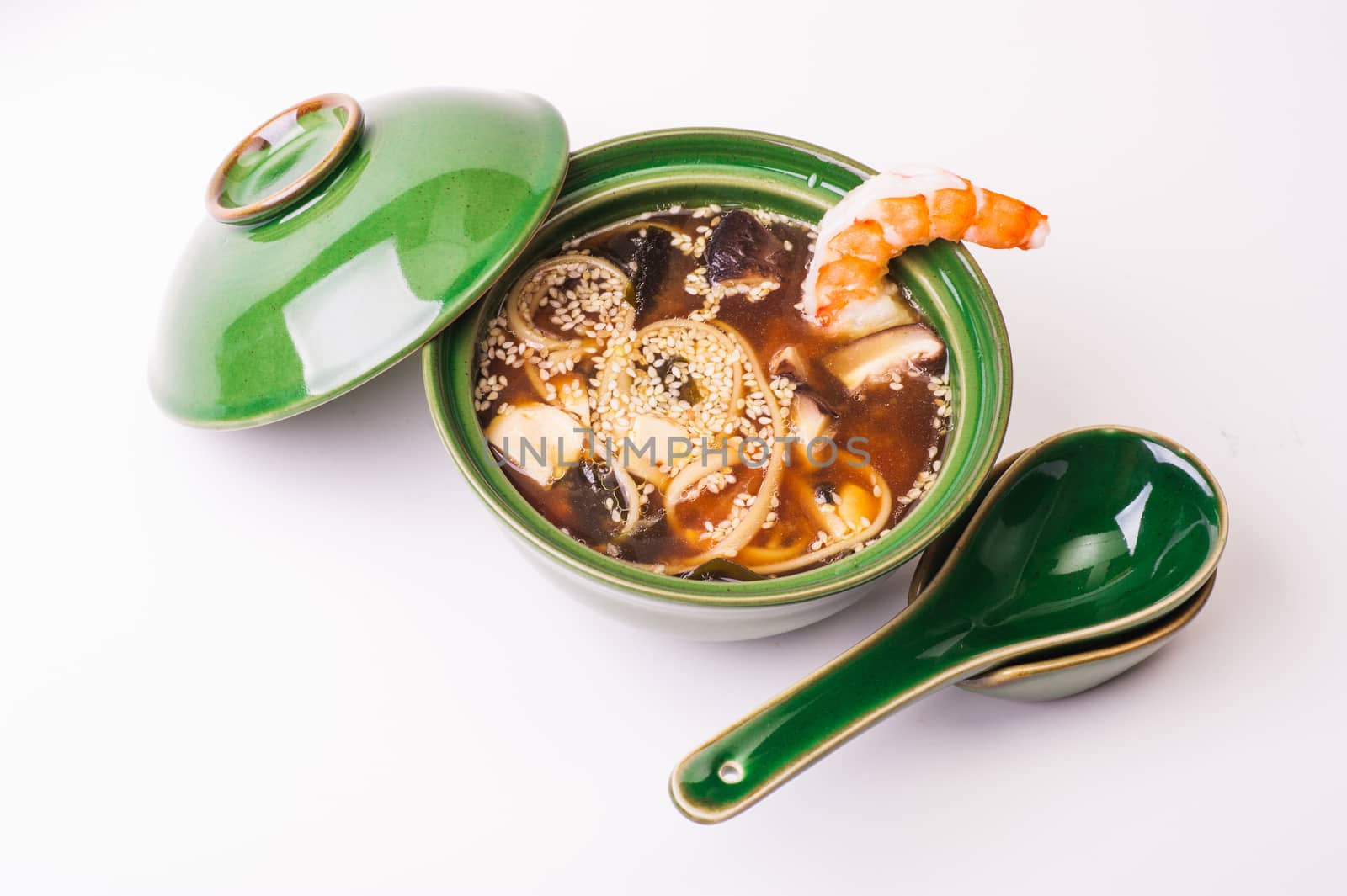 prawn miso soup  isolated on white background 