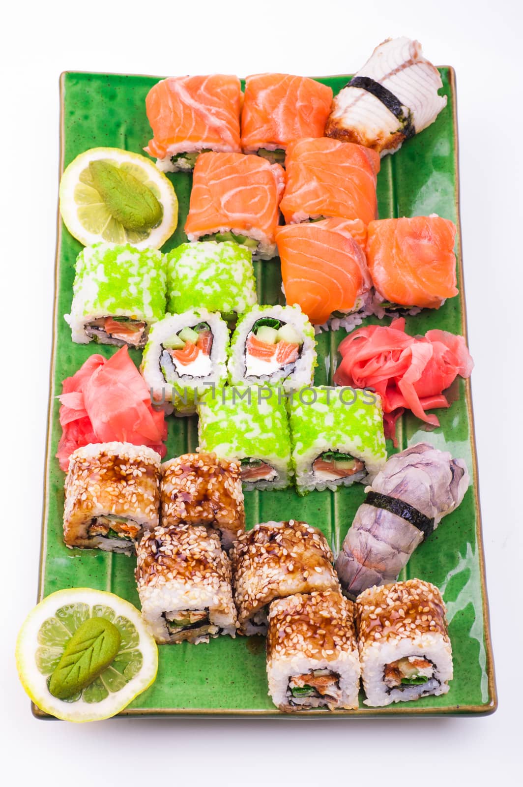 sushi set served on plated isolated on white background